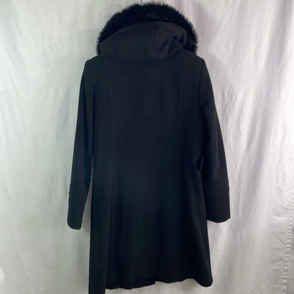 Sachi black, Italian wool and cashmere coat with hood and black fur collar - Picture 4 of 5